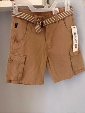 Ring of Fire Tan Cargo Shorts with Striped Belt